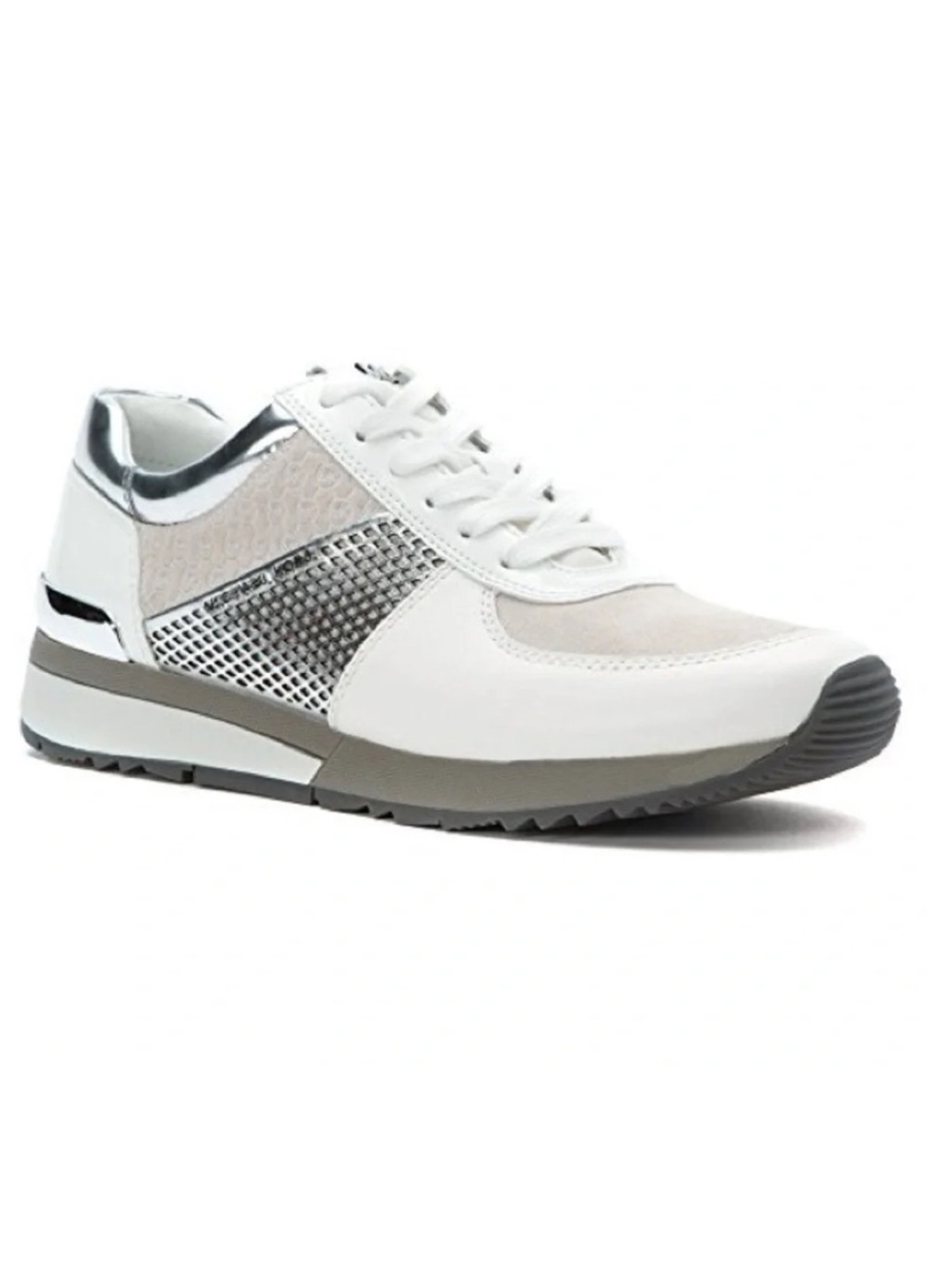 MICHAEL KORS Allie Trainer Sneakers White Silver Suede Leather Upper 6.5